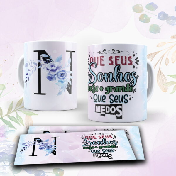 Canecas Alfabeto Floral Roxo - Arquivo Digital - Imagem 3