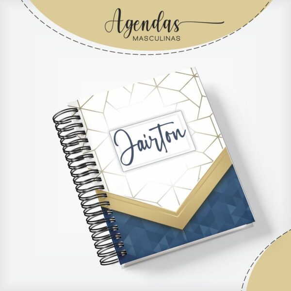 capa agenda masculina azul com dourado arquivo digital digital