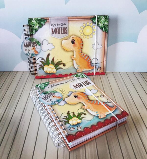 capa dinossauro livro e caderneta do bebe arq digital papelaria digital