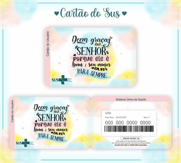 Cartão Personalizado SUS Adulto Feminino - ARQUIVO DIGITAL - Imagem 3
