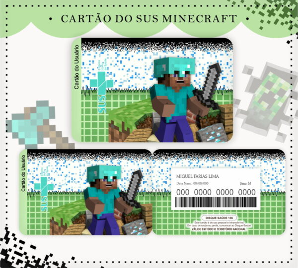 cartao sus minecreft arquivo digital kit digital