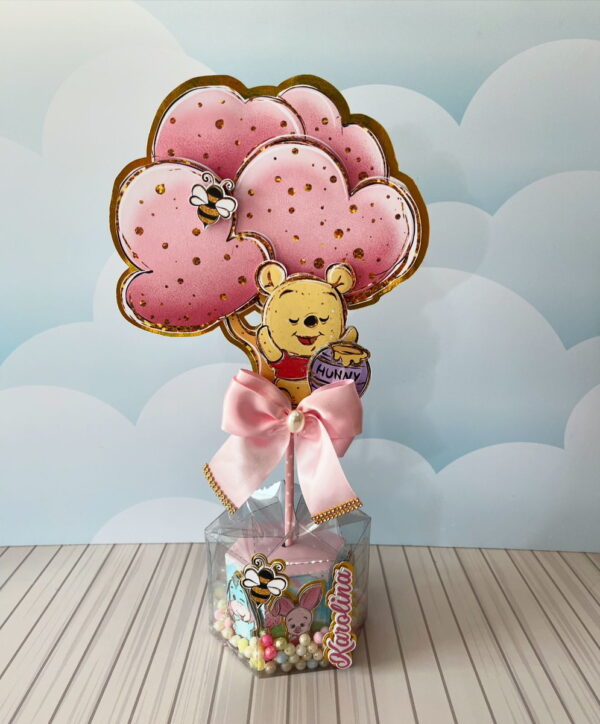 centro de mesa ursinho pooh rosa arquivo digital papelaria personalizada