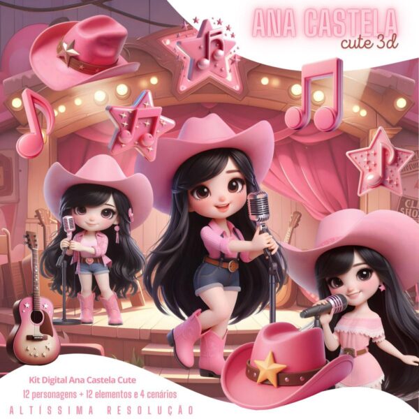 Cliparts Ana Castela 3D Cute Menina Boiadeira Cantora Png