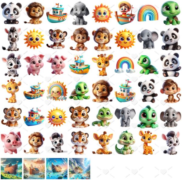Cliparts Arca de Noé Baby Imagens Fofas Animais Dilúvio Png