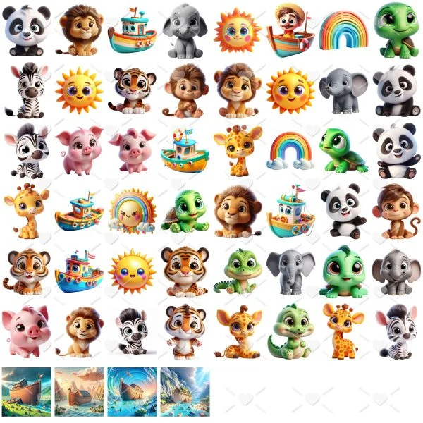 Cliparts Arca de Noé Baby Imagens Fofas Animais Dilúvio Png