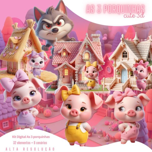 Cliparts As Três Porquinhas Menina 3D Cute Png Sem Fundo