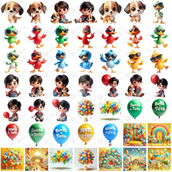 Cliparts Bento e Totó 3D Cute Ilustrações Fofas Amigos Bebês