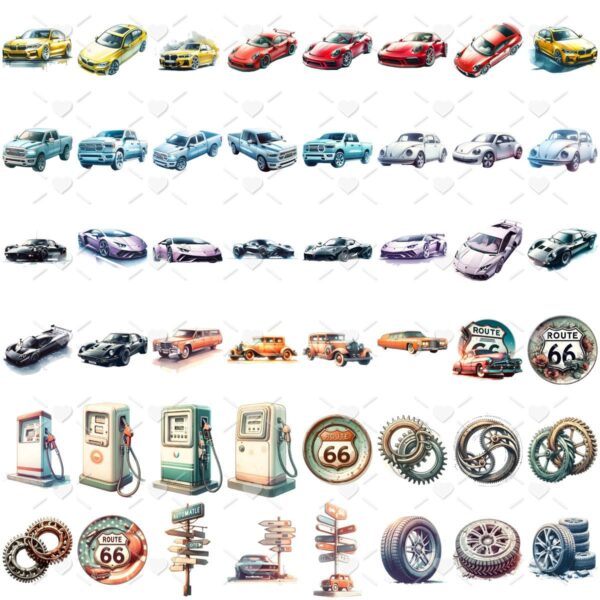 Cliparts Carros Vintage + Mascotinhos Png Imagens Retrô 3D