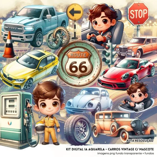 Cliparts Carros Vintage + Mascotinhos Png Imagens Retrô 3D