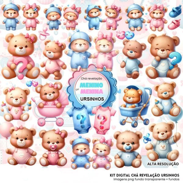 Cliparts Chá Revelação Ursinhos Png Imagens Menino e Menina