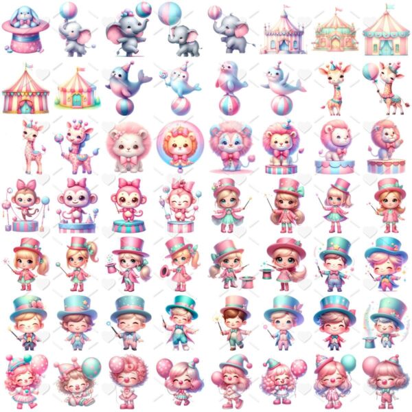 Cliparts Circo Rosa Menina Aquarela Png 3D Cute Baby