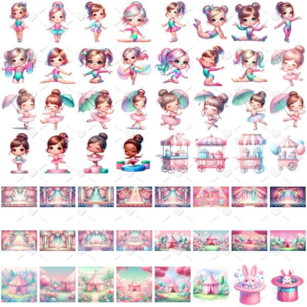 Cliparts Circo Rosa Menina Aquarela Png 3D Cute Baby