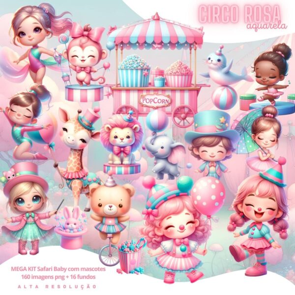 Cliparts Circo Rosa Menina Aquarela Png 3D Cute Baby