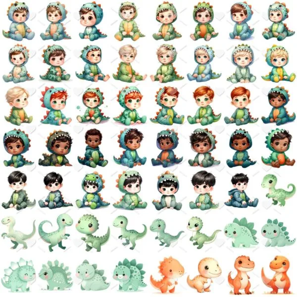 Cliparts Dino Baby Aquarela Png Imagens Baby 3D Cute Bebês