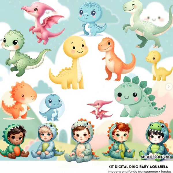 Cliparts Dino Baby Aquarela Png Imagens Baby 3D Cute Bebês