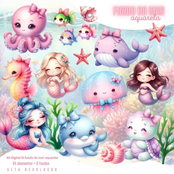 Cliparts Fundo do Mar Menina Baby Imagens Png 3D Cute