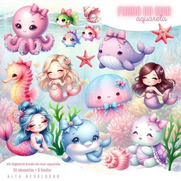 Cliparts Fundo do Mar Menina Baby Imagens Png 3D Cute