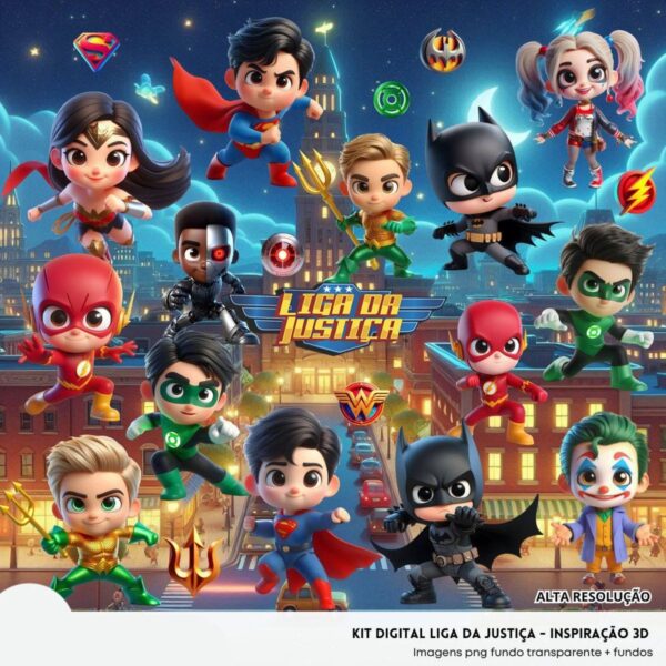 Cliparts Liga da Justiça Png Imagens Baby 3D Heróis Cute