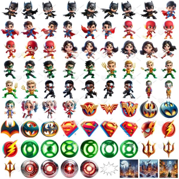 Cliparts Liga da Justiça Png Imagens Baby 3D Heróis Cute