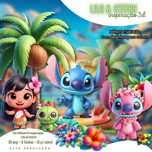 Cliparts Lilo, Stitch e Angel Imagens Png 3D Cute Baby