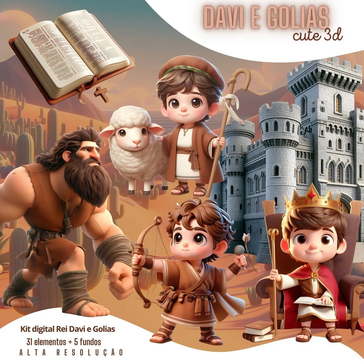 Cliparts Rei Davi e Golias Imagens Png 3D Cute Baby Menino