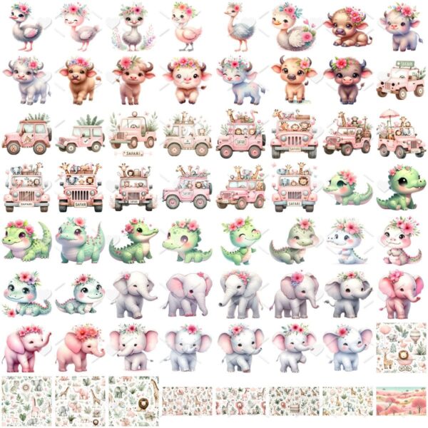 Cliparts Safari Rosa Aquarela Imagens Png 3D Cute Baby