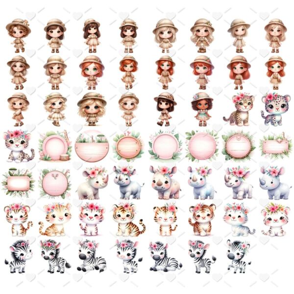 Cliparts Safari Rosa Aquarela Imagens Png 3D Cute Baby