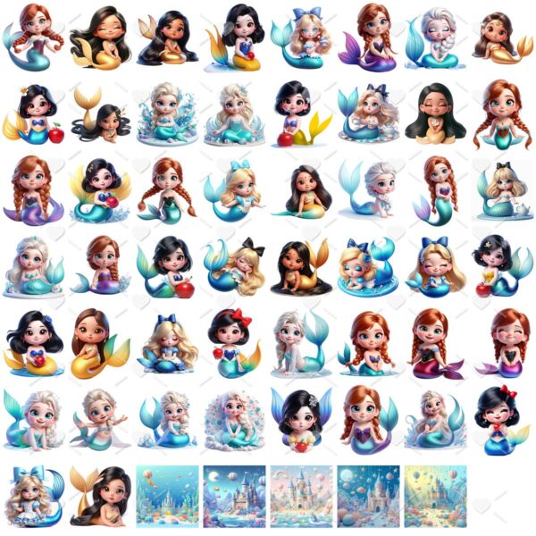 Cliparts Sereias Princesas Disney Png Mascotinhas 3D Bebês - Imagem 3