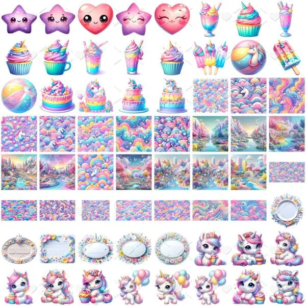 Cliparts Unicórnios Aquarela Png Imagens Baby 3D Cute Bebês
