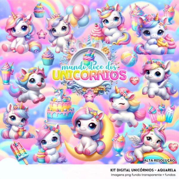 Cliparts Unicórnios Aquarela Png Imagens Baby 3D Cute Bebês