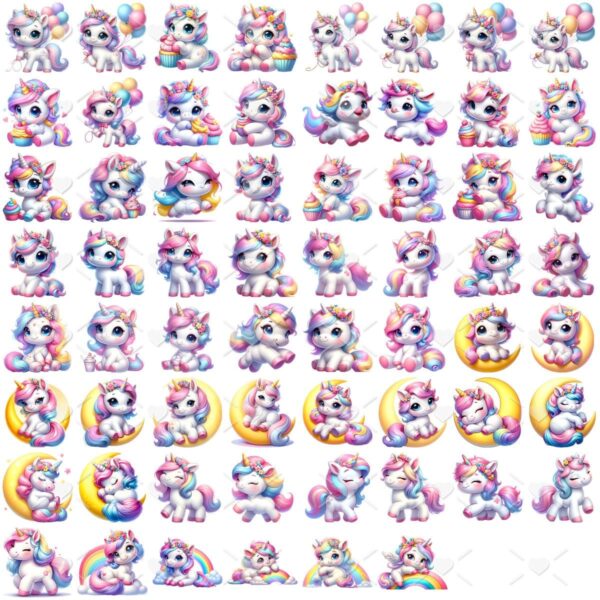 Cliparts Unicórnios Aquarela Png Imagens Baby 3D Cute Bebês