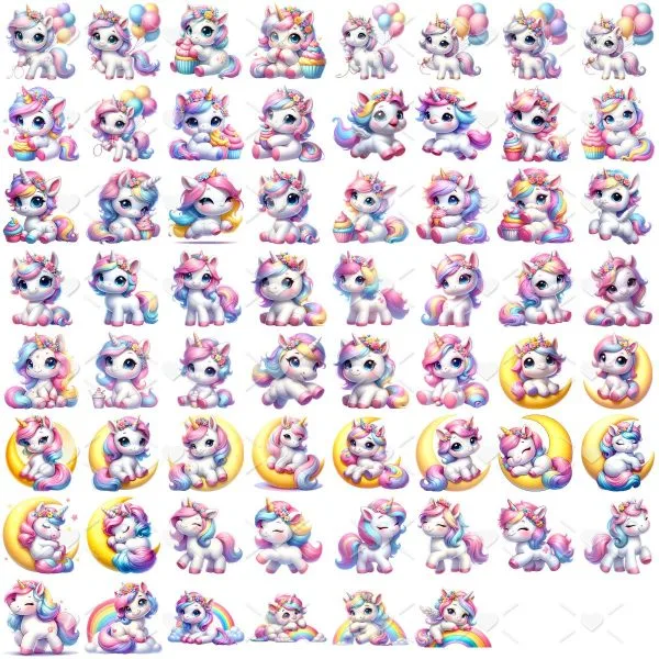 Cliparts Unicórnios Aquarela Png Imagens Baby 3D Cute Bebês