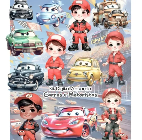 Coleção Digital Carros da Disney - Tema Aquarela PNG
