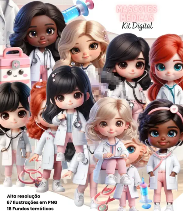 Colecao Digital Mascotes De Medicina Para Sublimacao