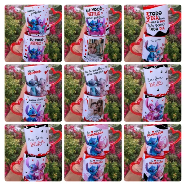 Coleção Personalizada Stitch p/ Canecas - Dia dos Namorados