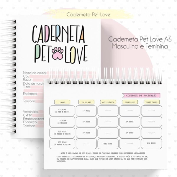 Combo Arquivo Encadernação Caderneta Saúde Cão Gato Pet Love