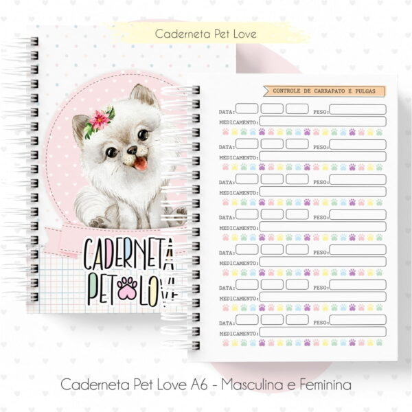 Combo Arquivo Encadernação Caderneta Saúde Cão Gato Pet Love