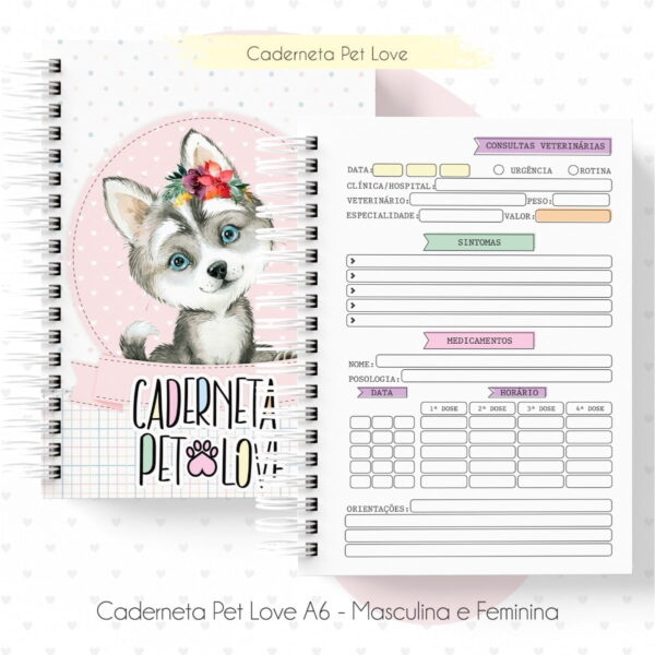 Combo Arquivo Encadernação Caderneta Saúde Cão Gato Pet Love
