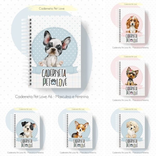 Combo Arquivo Encadernação Caderneta Saúde Cão Gato Pet Love