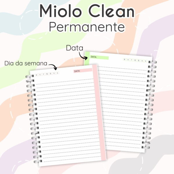 Combo Encadernação Miolo Clean Agenda Permanente 6 Cores