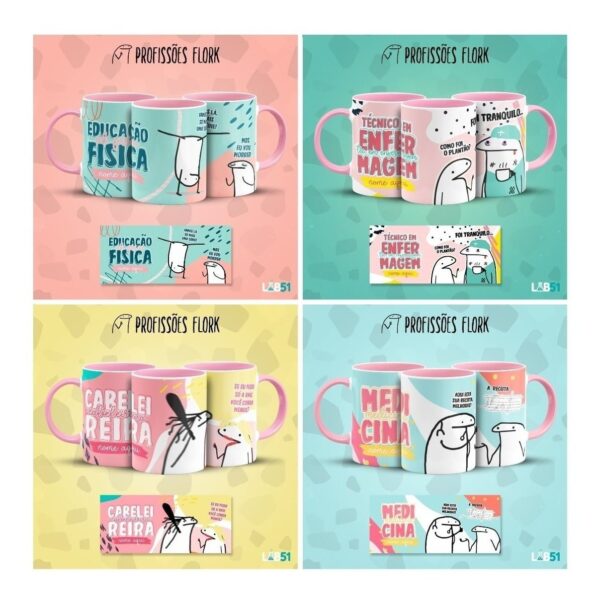 Combo Profissões Artes Estampas Sublimação Caneca Flork V1