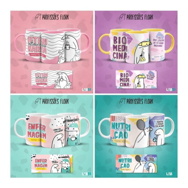 Combo Profissões Artes Estampas Sublimação Caneca Flork V1