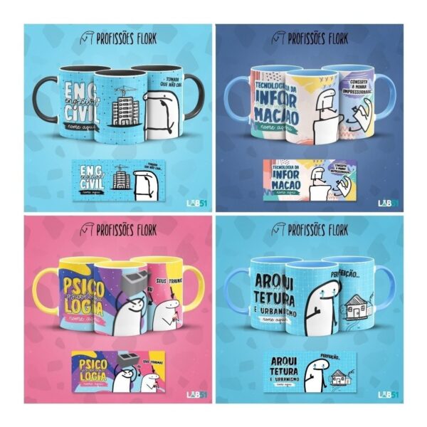 Combo Profissões Artes Estampas Sublimação Caneca Flork V1