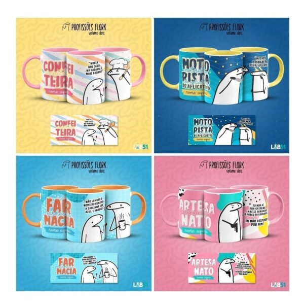 Combo Profissões Artes Estampas Sublimação Caneca Flork V2