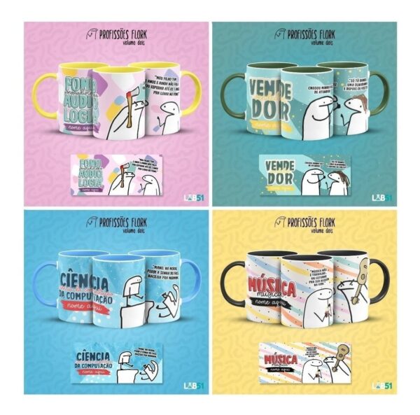 Combo Profissões Artes Estampas Sublimação Caneca Flork V2