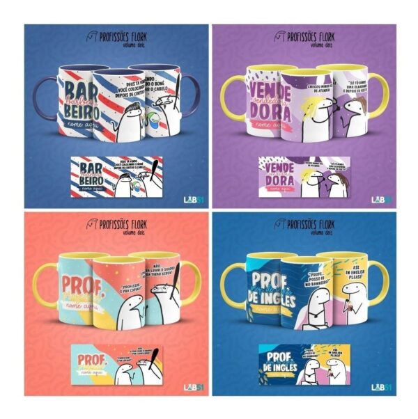 Combo Profissões Artes Estampas Sublimação Caneca Flork V2
