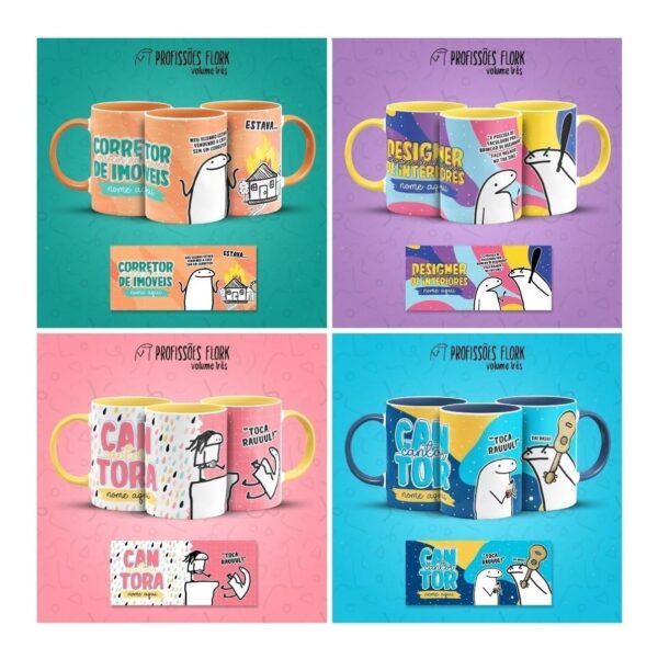 Combo Profissões Artes Estampas Sublimação Caneca Flork V3
