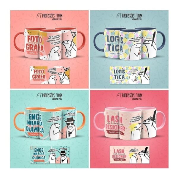 Combo Profissões Artes Estampas Sublimação Caneca Flork V3