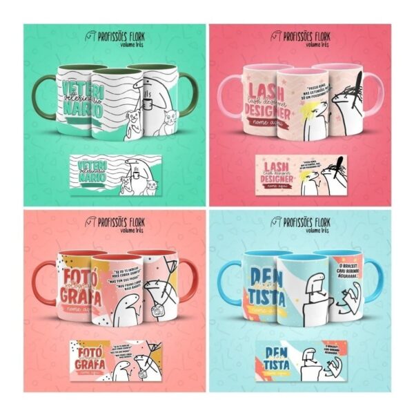 Combo Profissões Artes Estampas Sublimação Caneca Flork V3