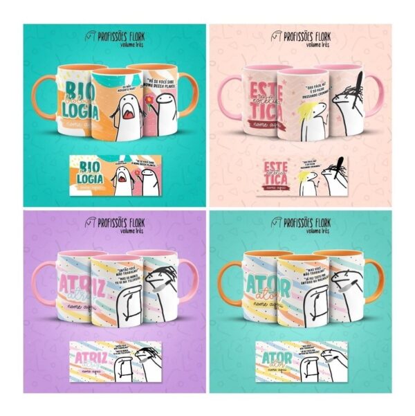 Combo Profissões Artes Estampas Sublimação Caneca Flork V3
